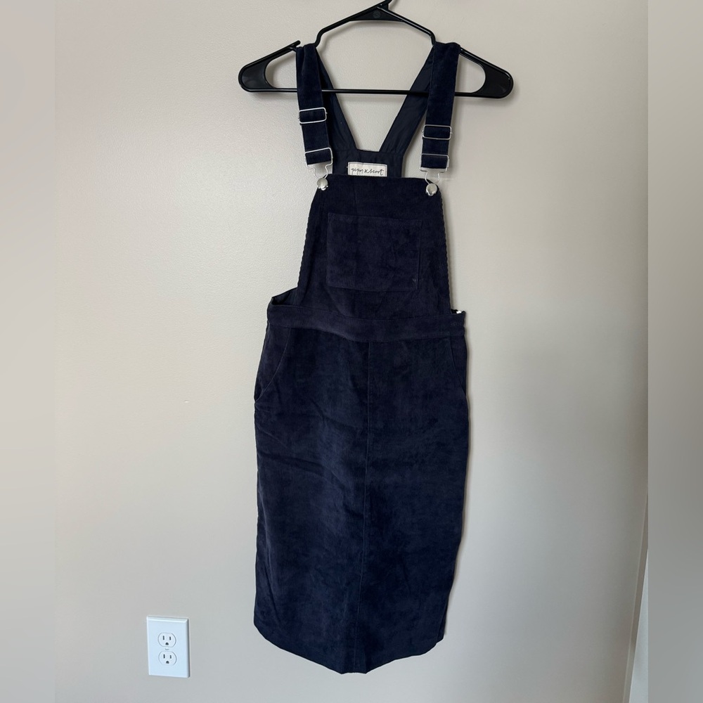 Navy Blue Corduroy Overall Dress